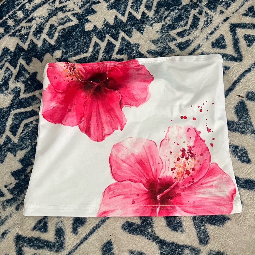 SHEIN White and Pink Floral tube top